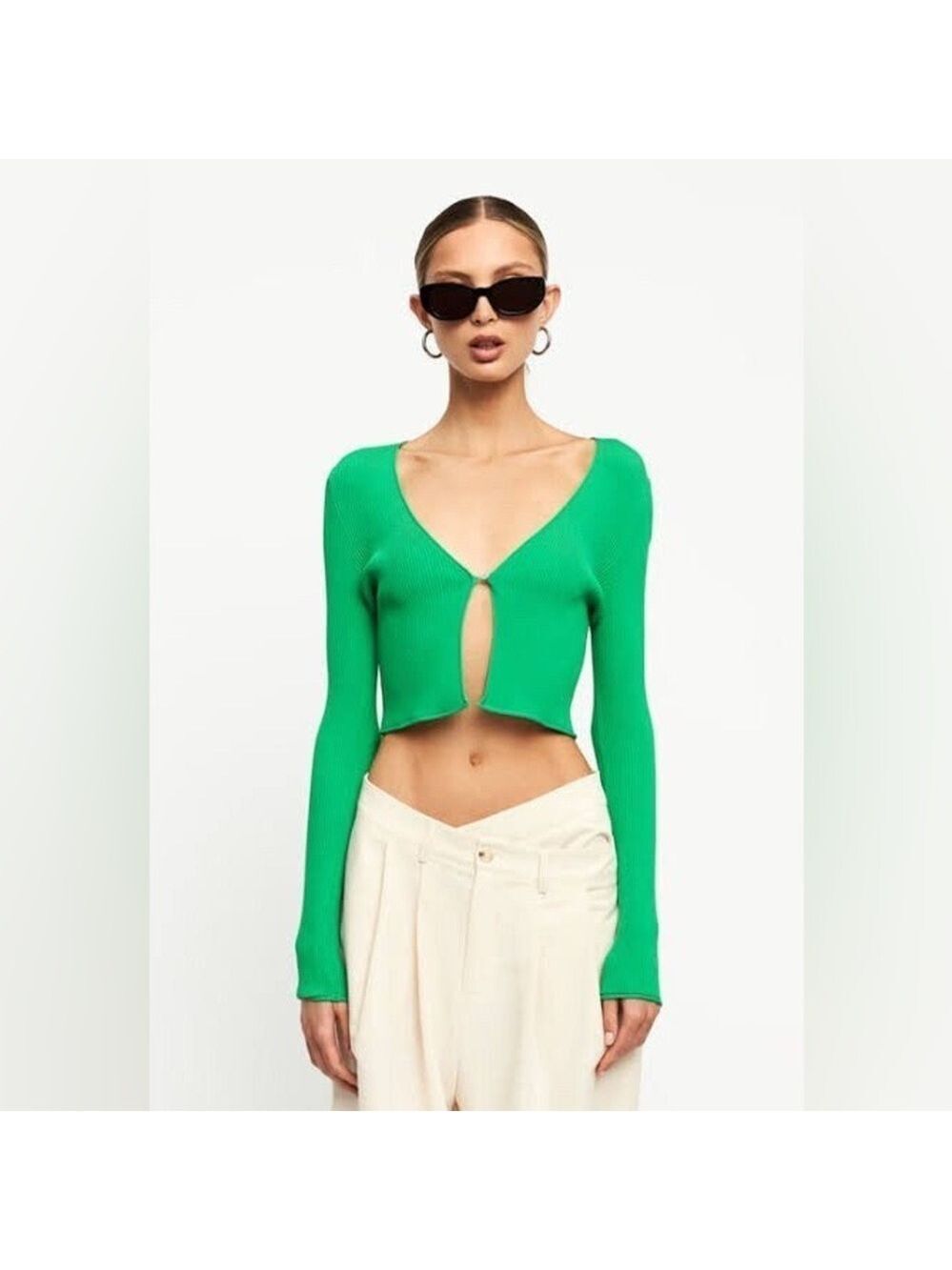 Lioness Green Cardigan Crop Top in XS